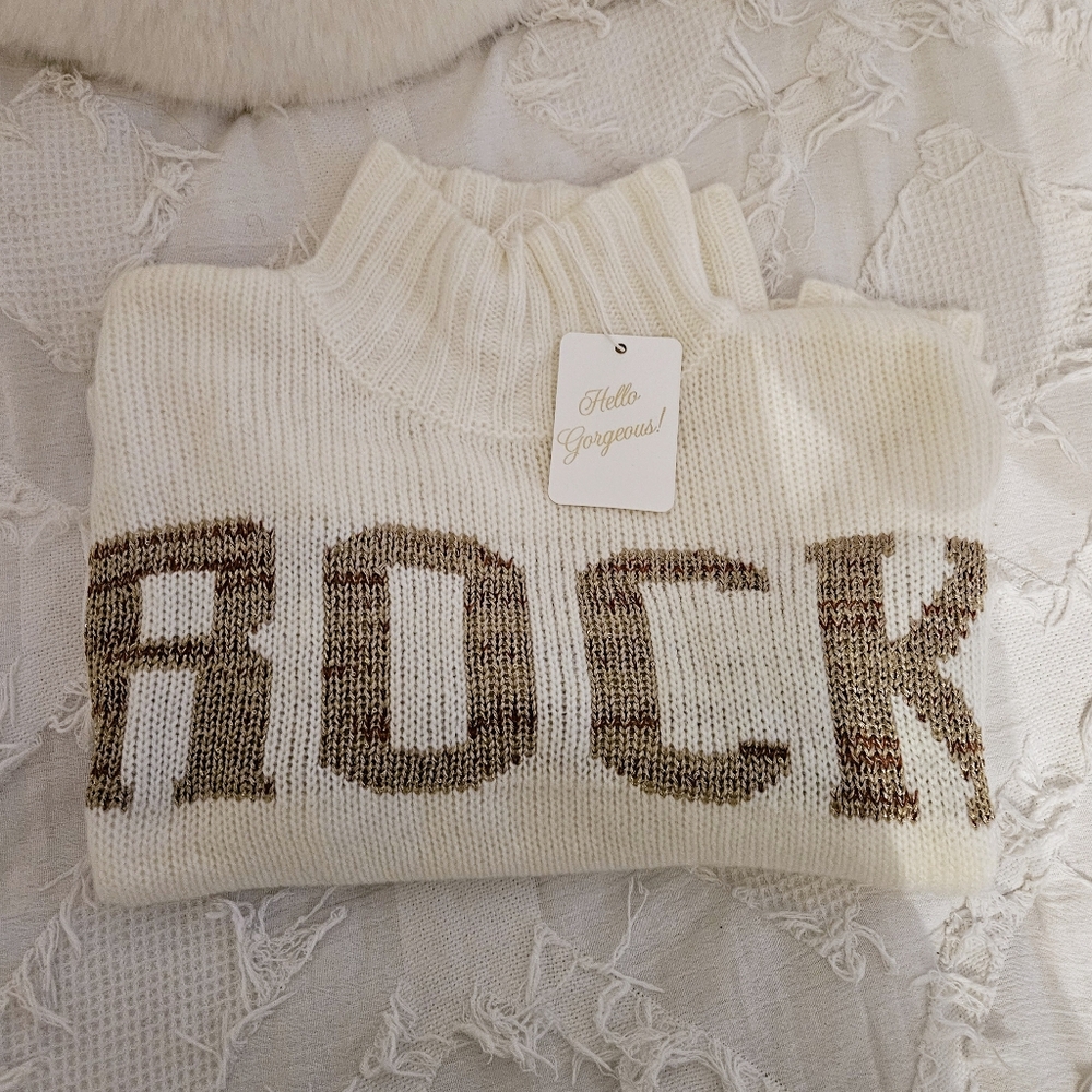 NWT Elan Rock Script Sweater Size Large